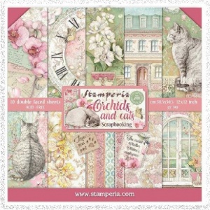 Stamperia Mini Scrapbooking Pad 10 Double Sided Sheets 20.3 x 20.3 cm (8″x8″) Orchids And Cats